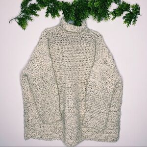 Vintage Homemade Cozy Oversized Knit Chunky Cream Brown Speckled Sweater sz S
